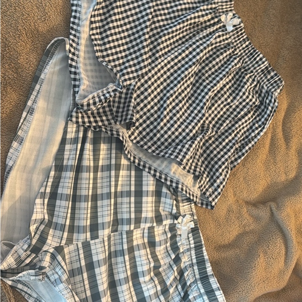 SHEIN Black and White Plaid Sleep Shorts Set